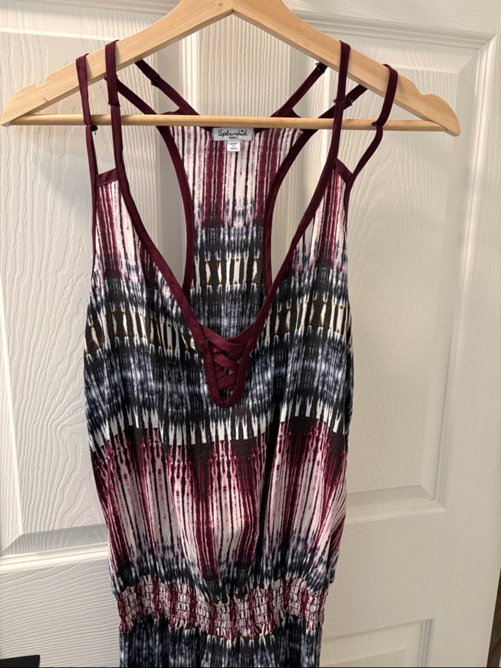 Splendid Maroon Tie-Dye Lace-Up Strappy Tank
